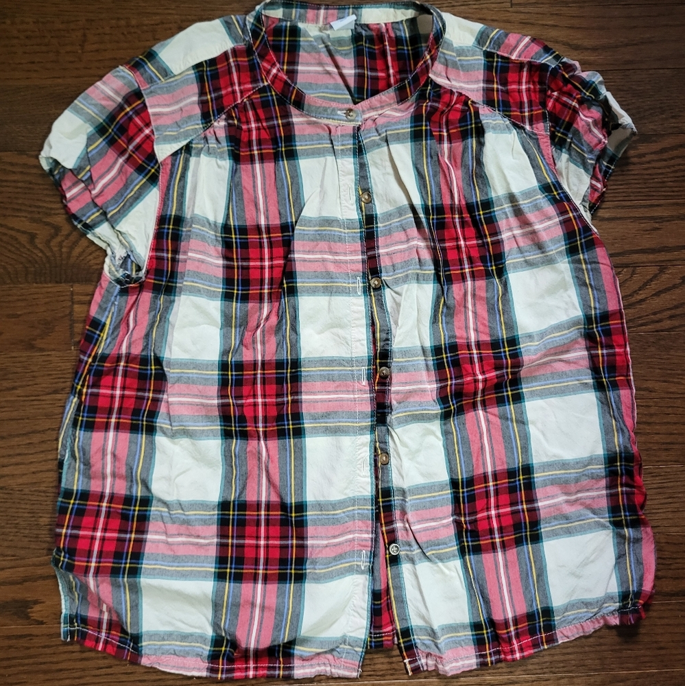 Old Navy Plaid Button Down Shirt - Red, Pink, Blue